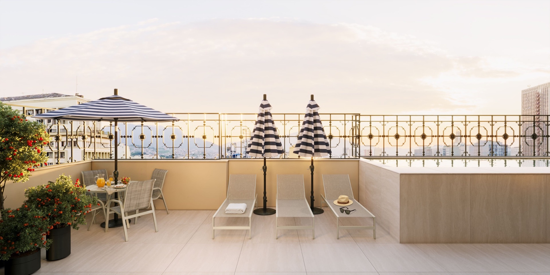 Piscina do rooftop do Lumière, com vista para o Centro do Rio